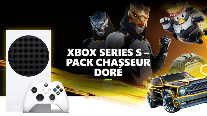 Xbox Series S  Pack Chasseur doré : Fortnite, Rocket League & Fall Guys -  Steelbook Jeux Vidéo
