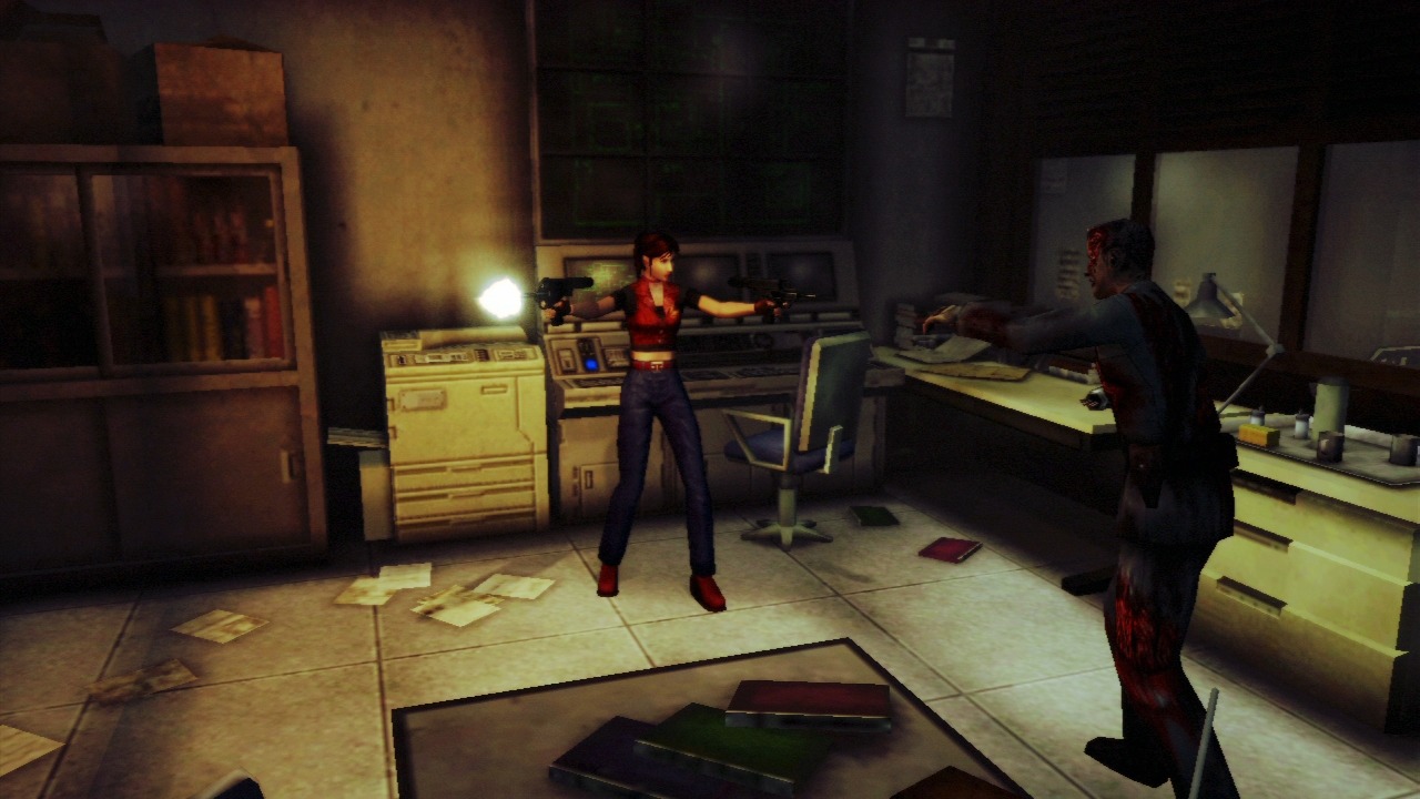 Une des petites nouveauté de Code Veronica: avoir deux armes à chaque main pour tirer sur deux zombis à la fois...