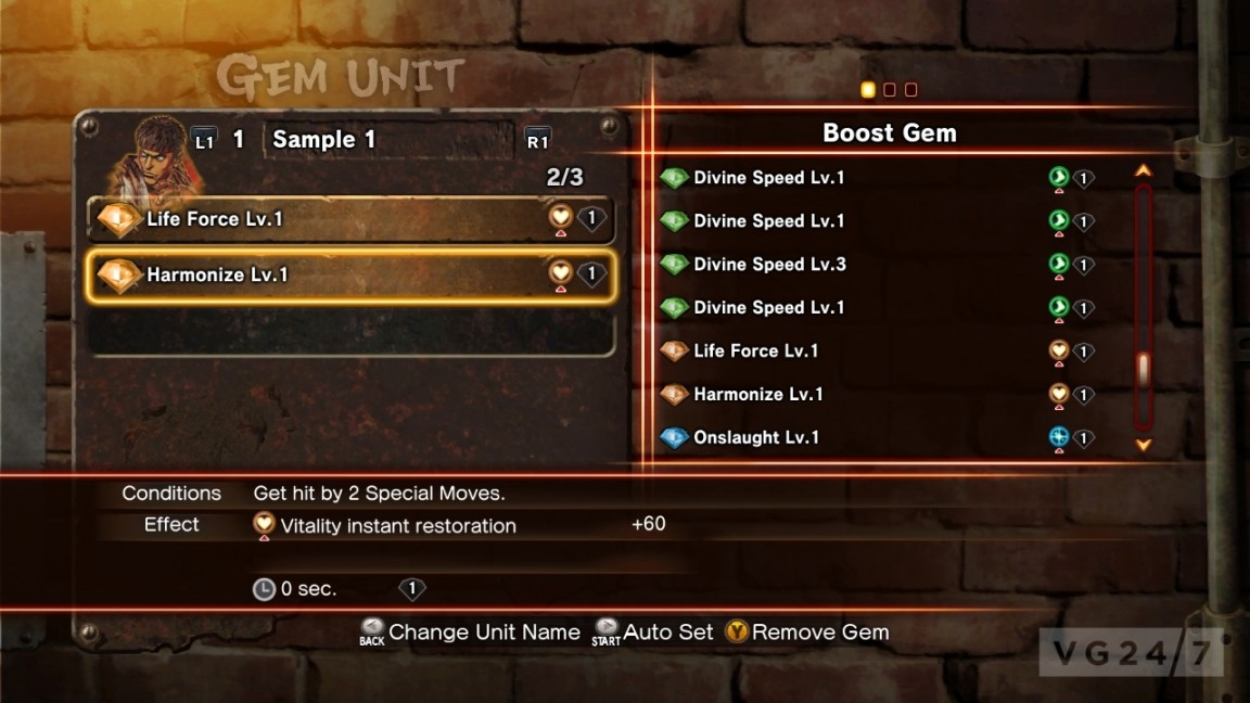 Le menu des Gems pour customiser vos persos.