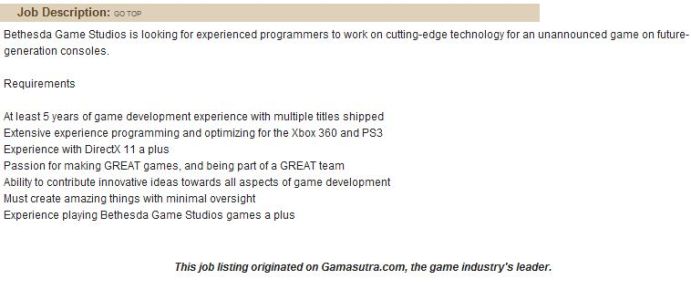 News : Bethesda recrute à nouveau pour un jeu next-gen !