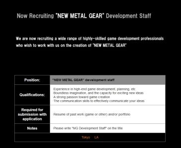 News : Konami recrute pour un nouveau Metal Gear