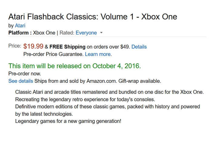 Atari Flashback Classics listé sur Amazon