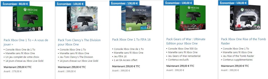 Officiel : grosse baisse de prix des packs Xbox One 1 To + jeu à 299€