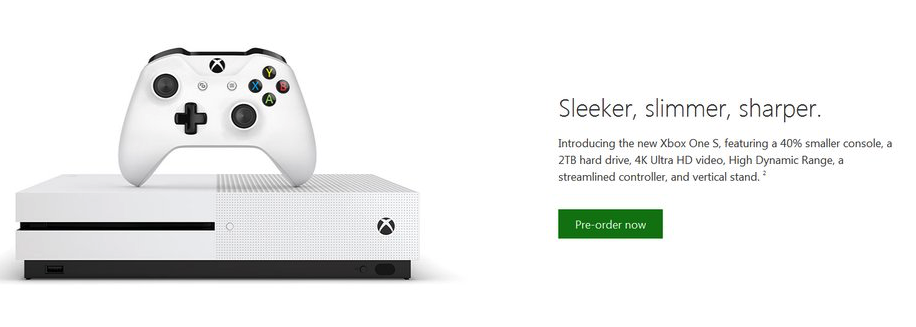 Xbox One S (Slim) dévoilée : blanche, 4K, 2To, 40% plus petite, sortie en août