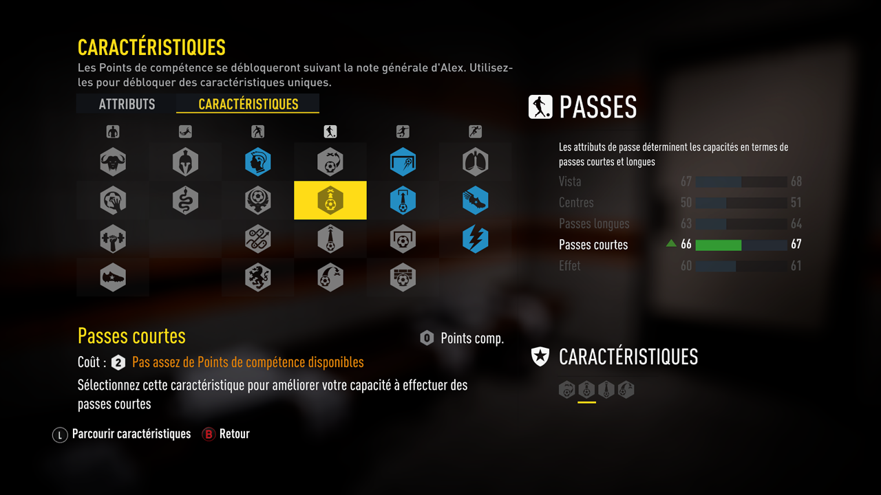 Dans l'Aventure, on attribut des caractéristiques à Alex Hunter pour le rendre meilleur selon notre style de jeu