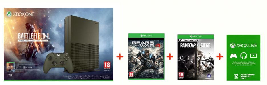 News : [Super Plan Noël] Xbox One S 1To + Gears 4 + BF 1 + R6 Siege + Xbox Live à 299,99€
