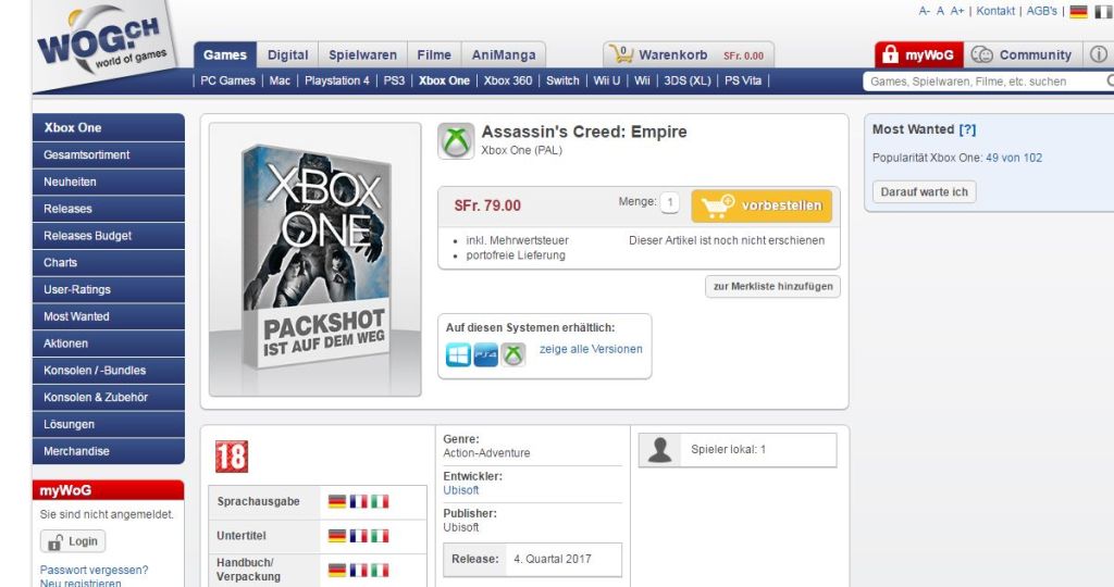 Assassin&rsquo;s Creed Empire vu sur un site de vente en ligne