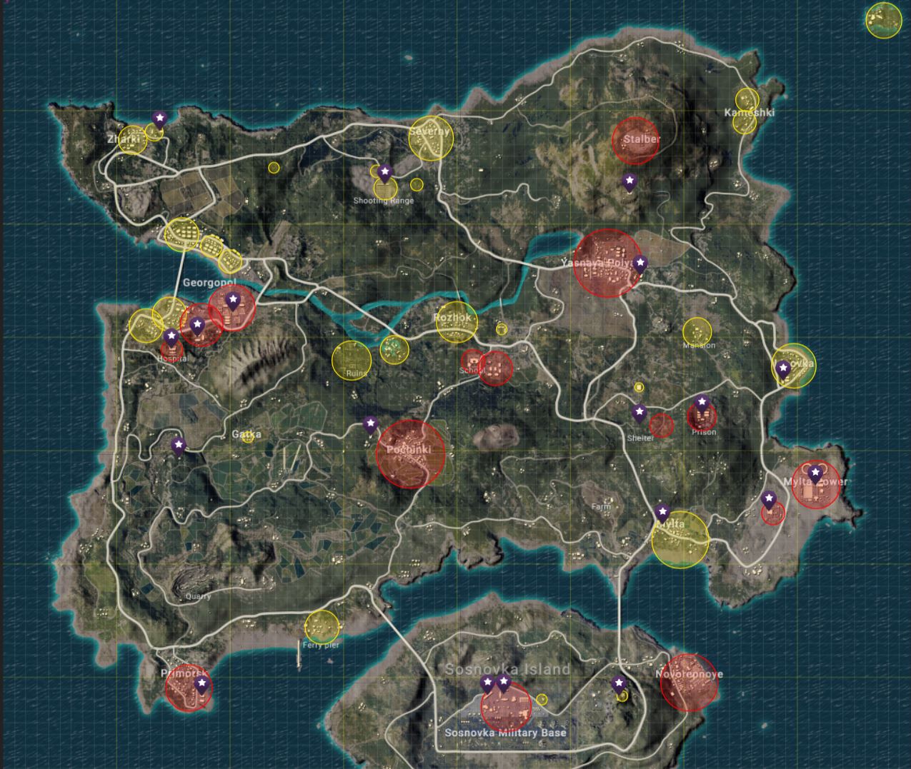 PUBG : carte du loot Erangel