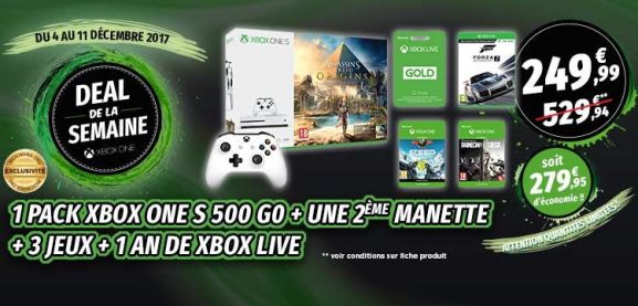 News : [Bon Plan] Pack Noël Xbox One S + 4 jeux + manette + Xbox Live pour 249€