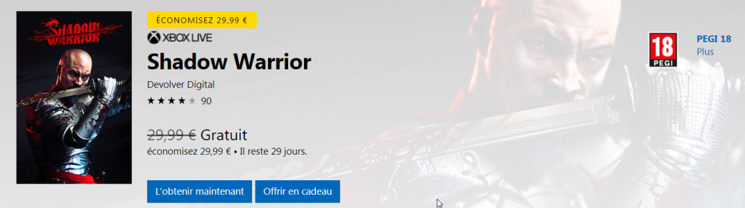 News : Xbox Live Games With Gold : Shadow Warrior à télécharger en avance