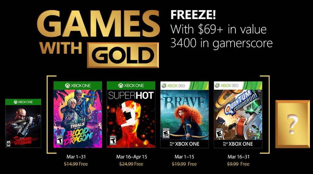 Xbox Live Games with Gold mars 2018 : la 2ème vague de jeux gratuits est disponible