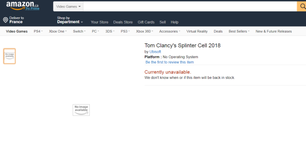 News : Splinter Cell 2018 vu sur Amazon ! Une annonce à venir ?