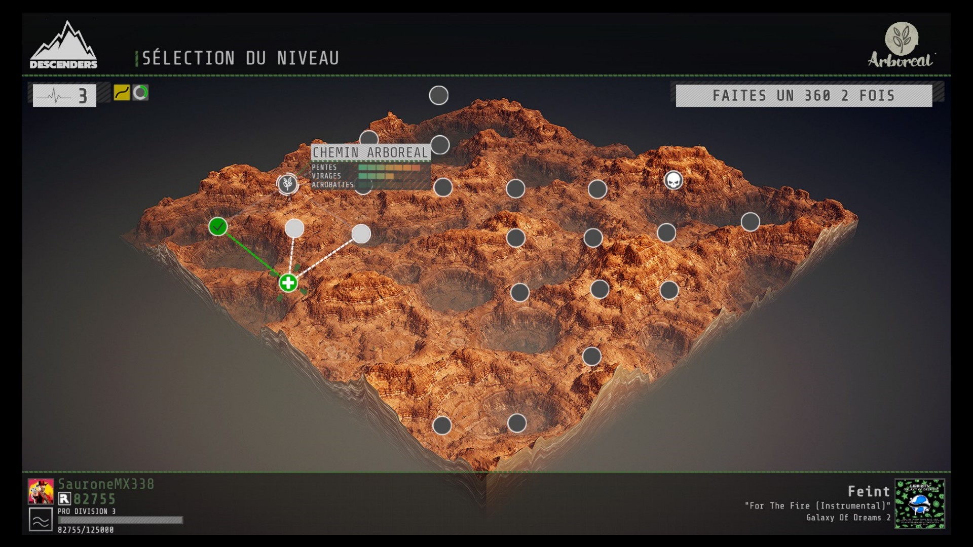 Voici comment se présentent chaque montagnes, le but est d'atteindre la bosse finale, caractérisée par une tête de mort...