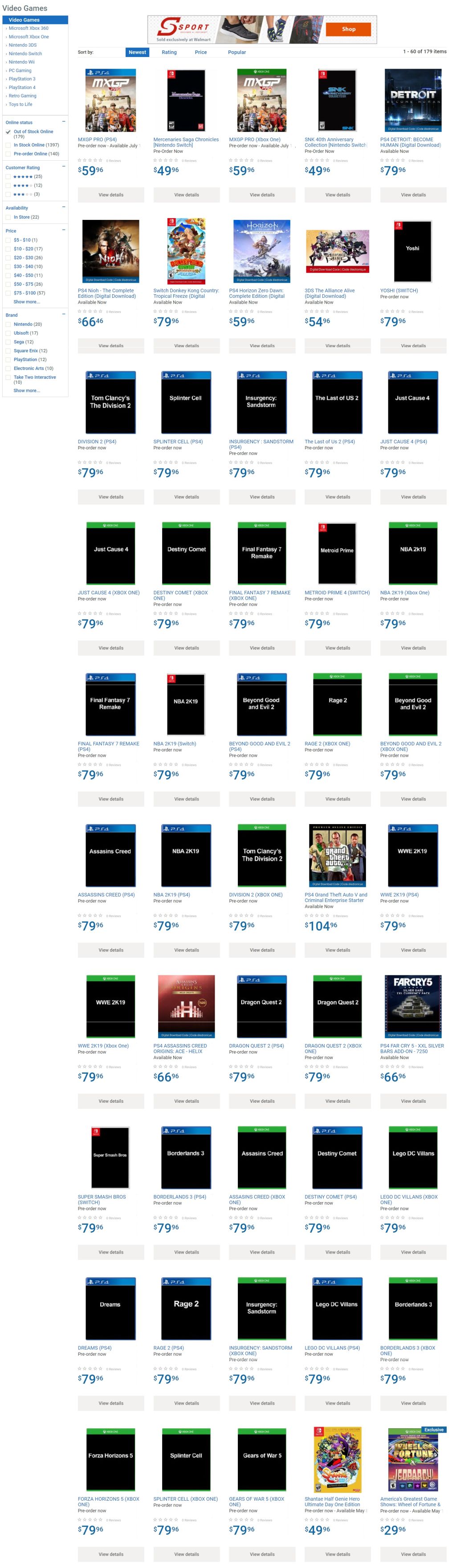 Borderlands 3, Gears of War 5, Rage 2, Splinter Cell, Forza Horizon 5, etc vus chez Walmart