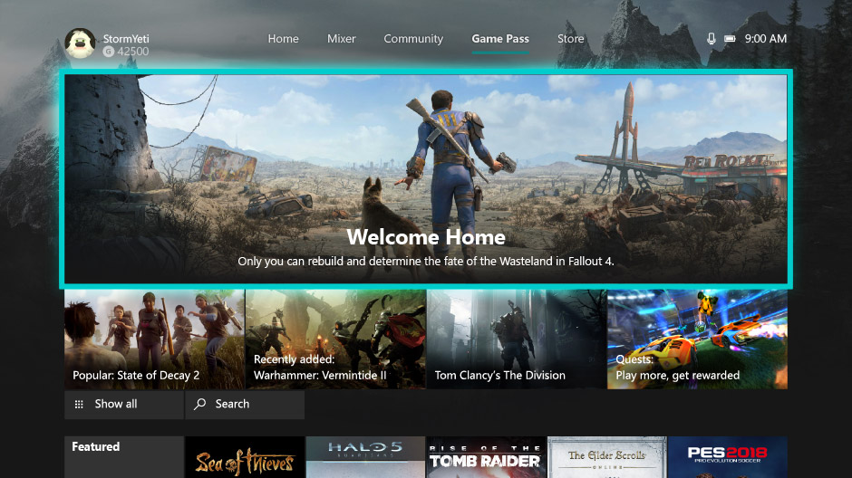 Le Xbox Game Pass : un menu dédié sur l’interface Xbox One