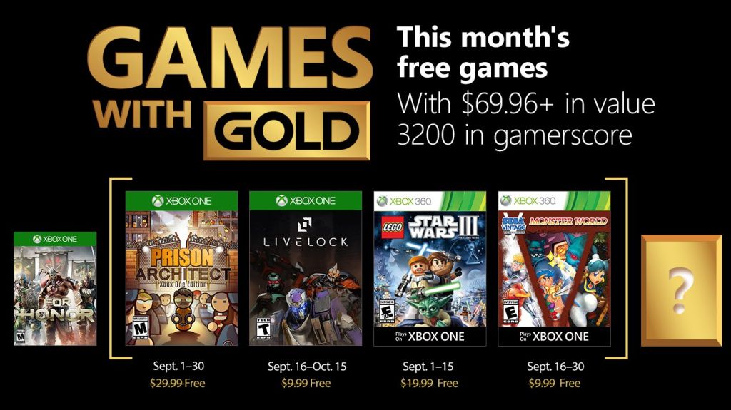 Xbox Live Games With Gold : les jeux gratuits Xbox One et Xbox 360 de septembre 2018