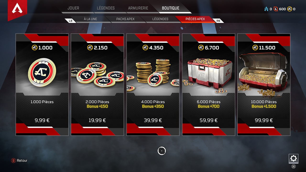 Pour acheter les packs Apex, on peut trimer ou sortir la carte de crédit