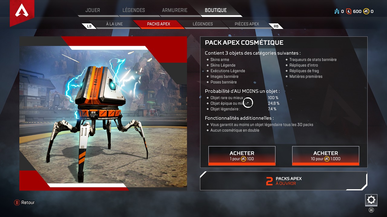Le jeu est assez transparent sur le contenu des packs