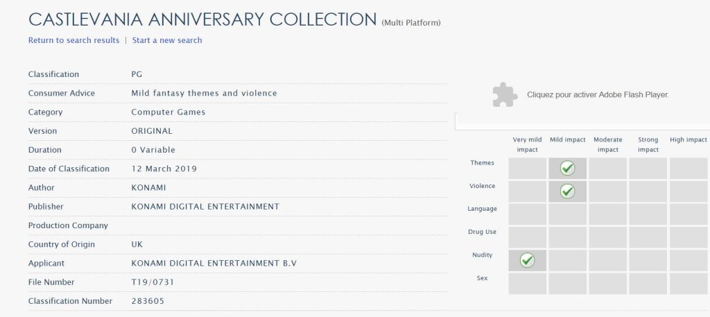 Castlevania Anniversary Collection listé en Australie