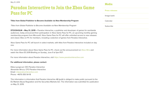 News : Paradox Interactive rejoint officiellement le Xbox Game Pass PC