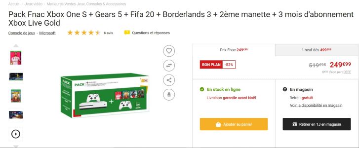Bon plan : [Bon Plan Noël] Xbox One S + 3 jeux + 2e manette + 3 mois de Gold à 249€99 chez Fnac