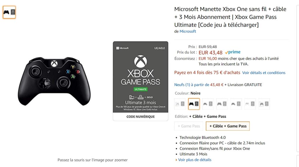 Black Friday : Manette Xbox One + câble + 3 mois de Xbox Game Pass Ultimate à 43,48€ !