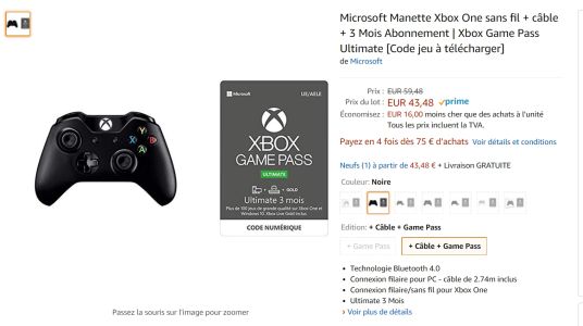 News : Black Friday : Manette Xbox One + câble + 3 mois de Xbox Game Pass Ultimate à 43,48€ !