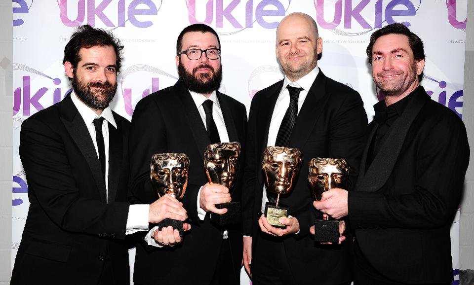 Sam Houser, Aaron Garbut, Dan Houser et Leslie Benzies en 2014
