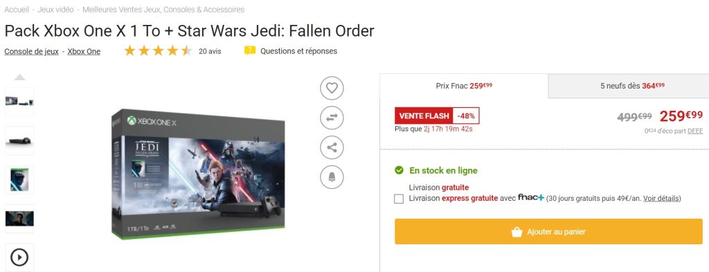 [Bon plan] Xbox One X 1To + Star Wars ou Forza Horizon 4 LEGO à 259€99 chez Fnac