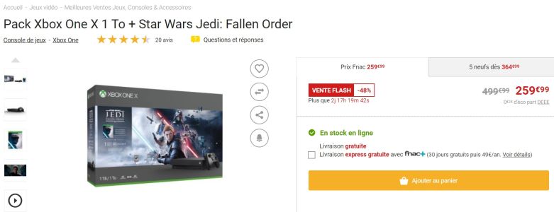 Bon plan : [Bon plan] Xbox One X 1To + Star Wars ou Forza Horizon 4 LEGO à 259€99 chez Fnac