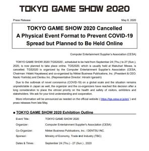 News : Tokyo Game Show annulé : il n’y aura donc aucun gros salon jeu vidéo en 2020