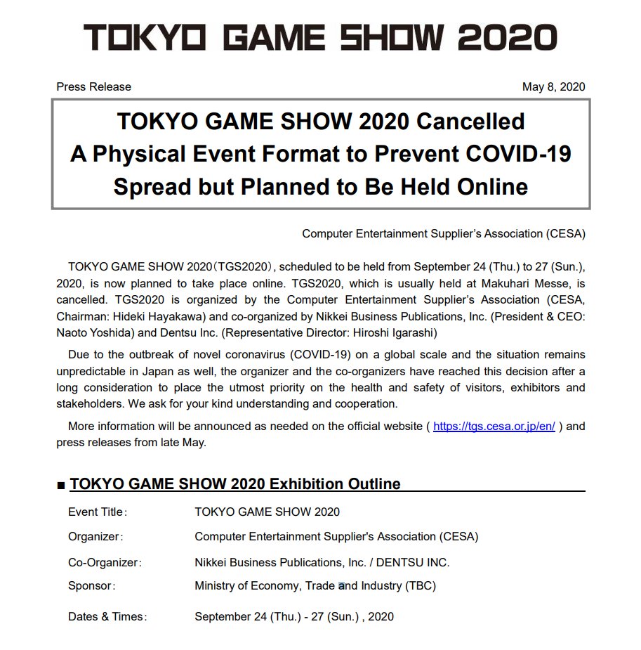 Tokyo Game Show annulé : il n’y aura donc aucun gros salon jeu vidéo en 2020