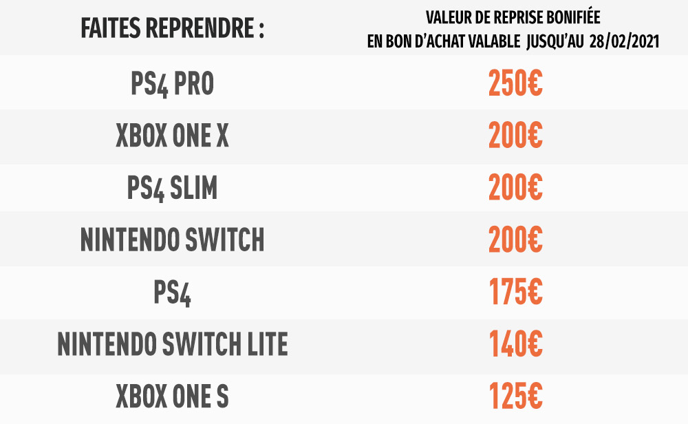 Prix de reprise des consoles chez Micromania