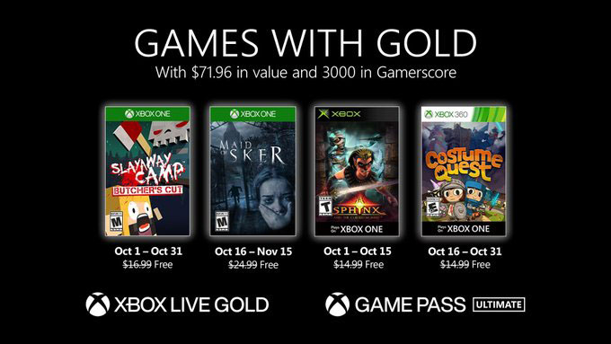 Games with Gold octobre 2020 : la liste des jeux Xbox gratuits