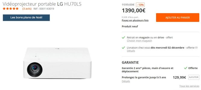 Bon plan : [Bon Plan] Vidéoprojecteur 4K HDR LG HU70LS à 1390€ chez Boulanger