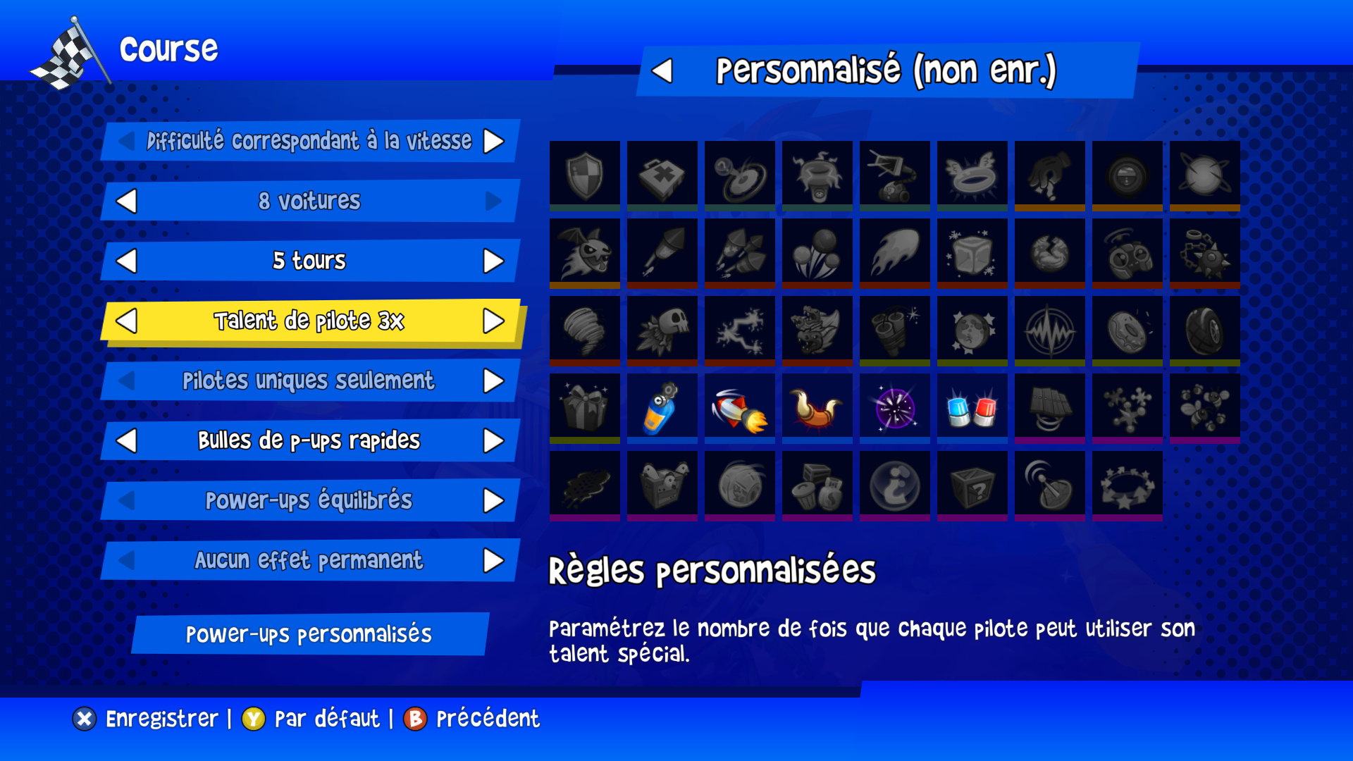 On peut personnaliser les différentes courses