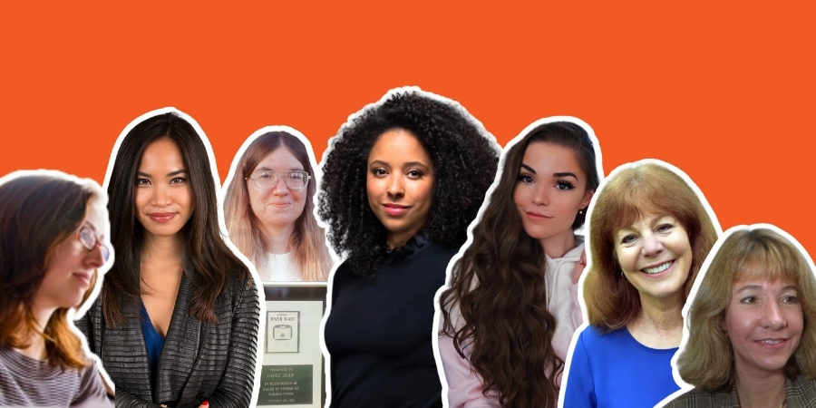 De gauche à droite : Sachka, Kayane, Carol Shaw, Nicole LaPointe Jameson, Alixxa, Colette Weil, Roberta Williams