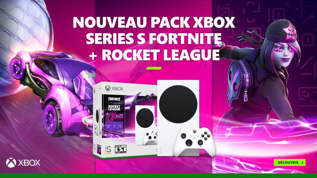 Xbox Series S + V-bucks Fortnite et crédits Rocket League : le pack à 299,99 €