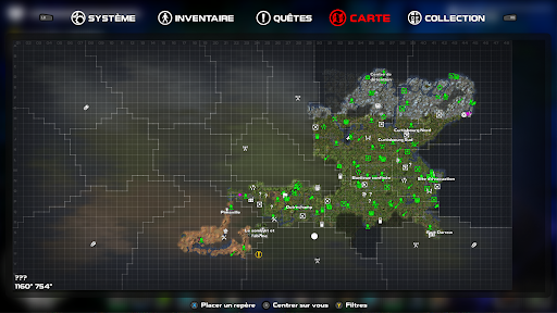 La carte est immense et contient plusieurs biomes et points d'intérêt. 