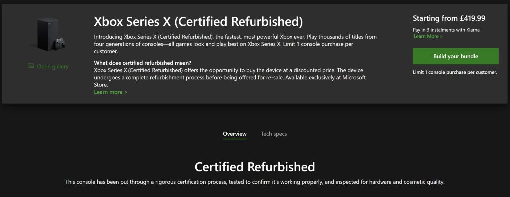 Des Xbox Series X reconditionnées sont vendues £419.99 par Microsoft UK