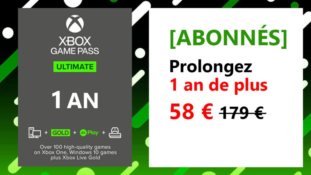 Abonné au Xbox Game Pass Ultimate ? Prolongez de 1 an pour 52 € au lieu de 179 € !