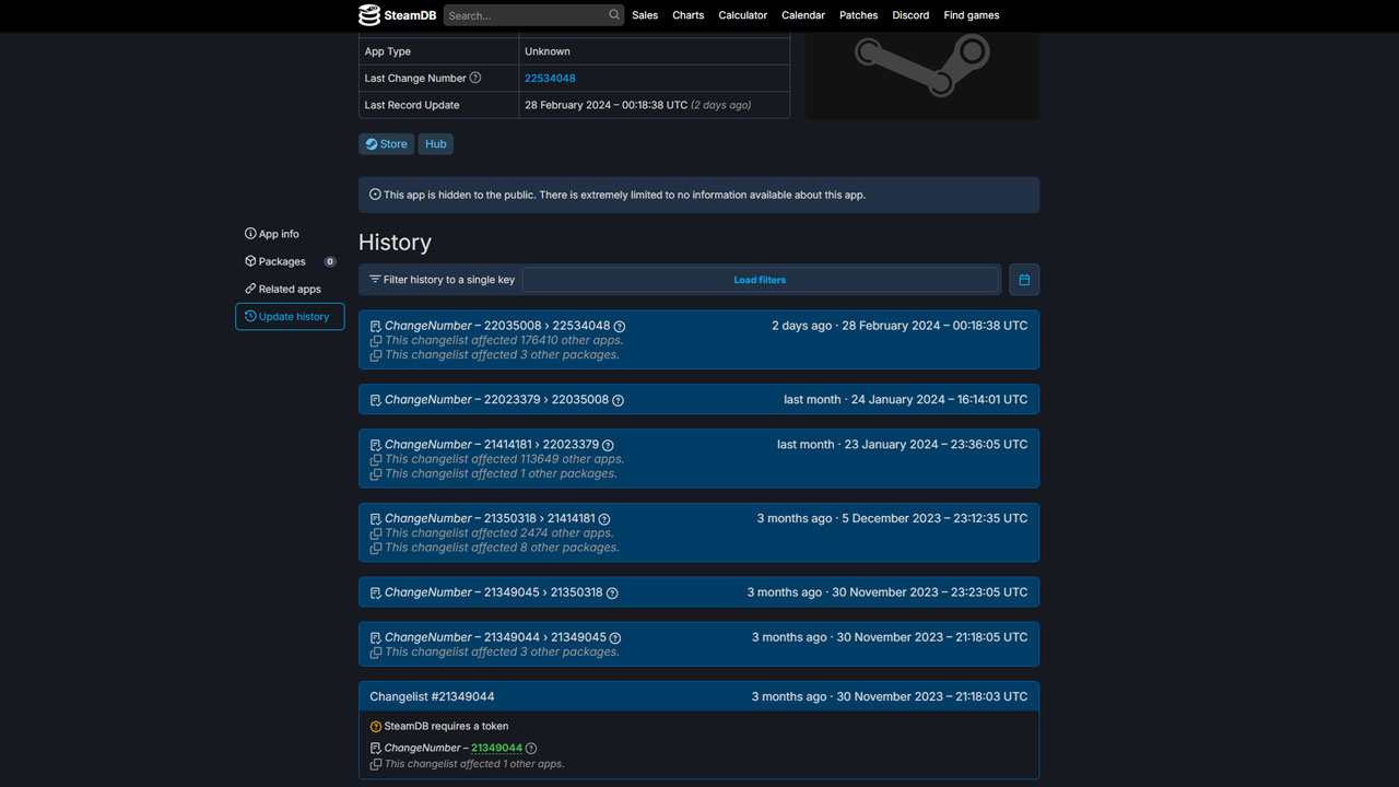 Historique de "SteamDB Unknown App 2721670", un DLC de Starfield