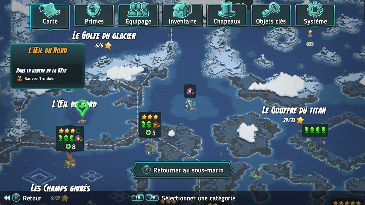 La carte montre les régions et missions disponibles