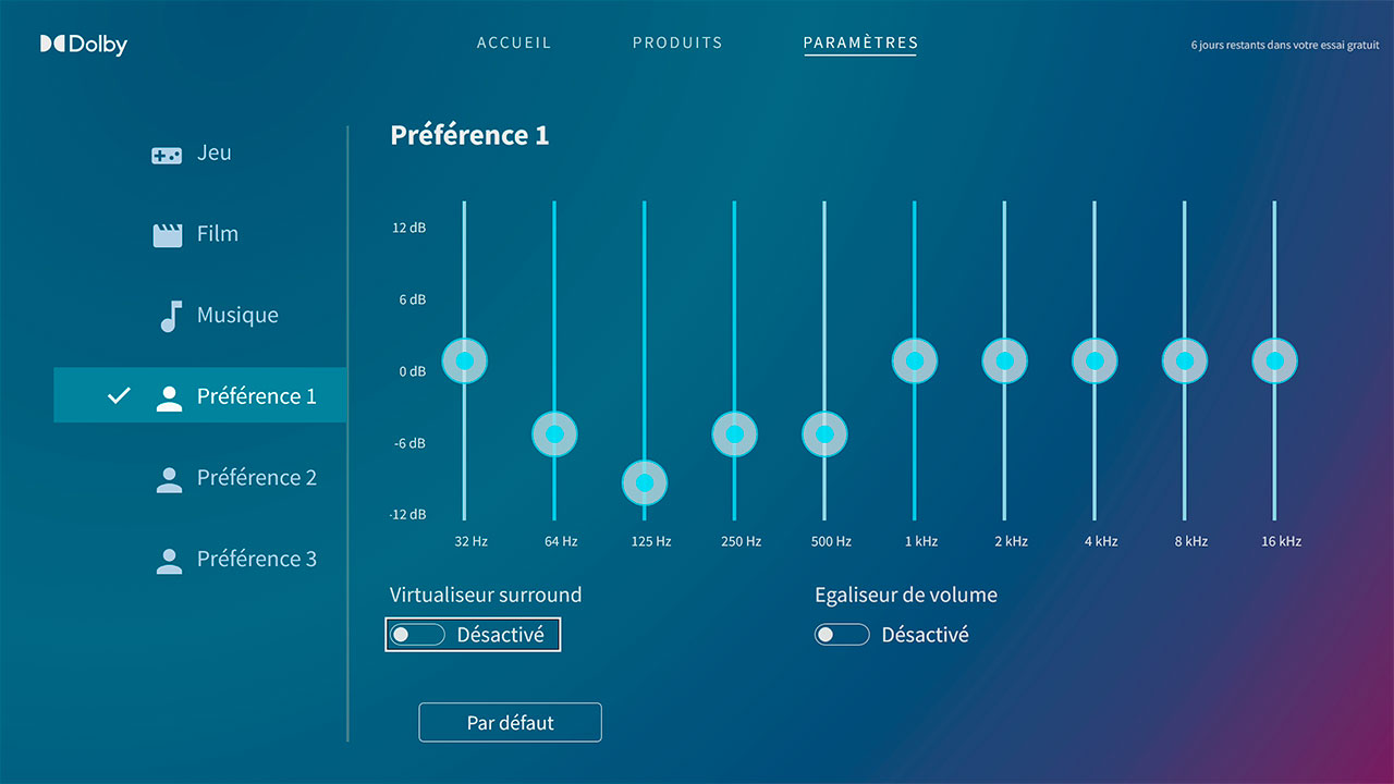 Une couche supplémentaire de réglages via Dolby Access