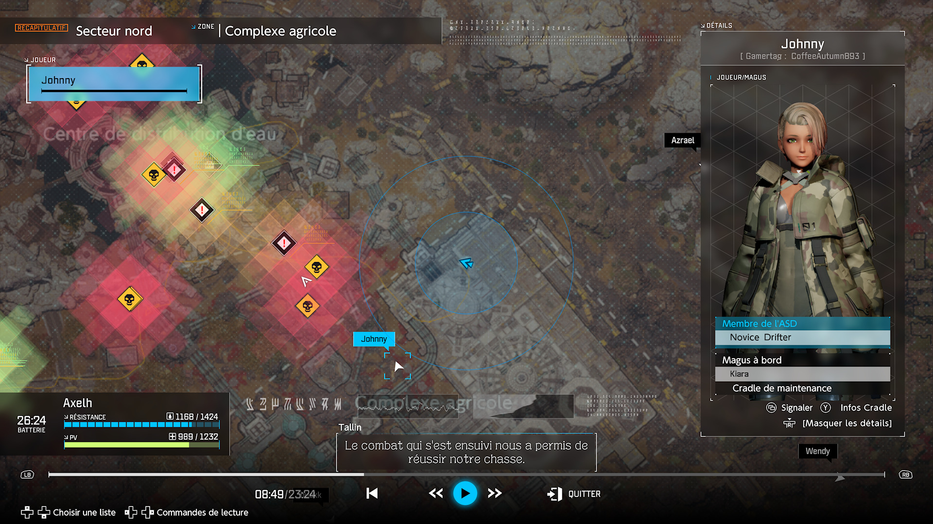 Les analyses d'après mission proposent une sorte de vue satellite qui retrace votre trajet et vos rencontres sur la map
