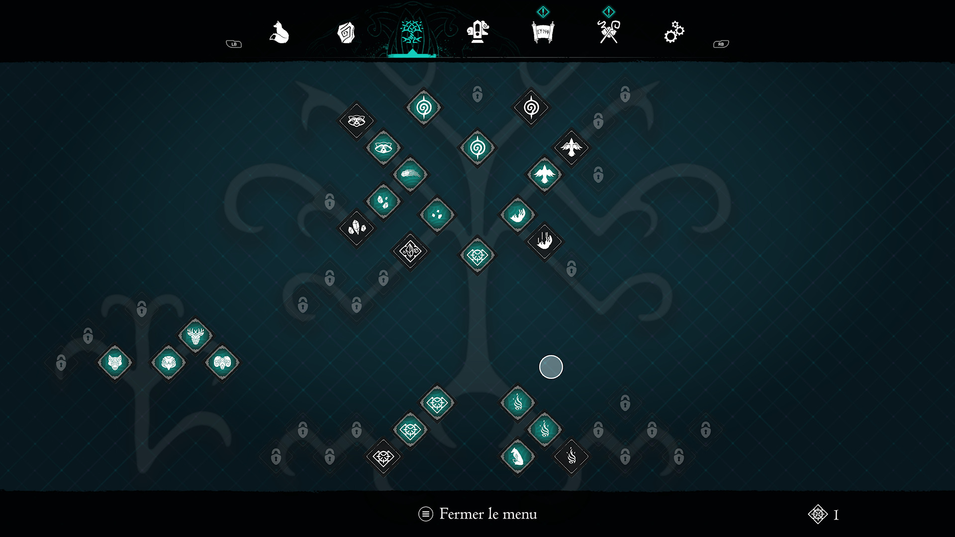 L'arbre de compétences comporte quatre grands axes