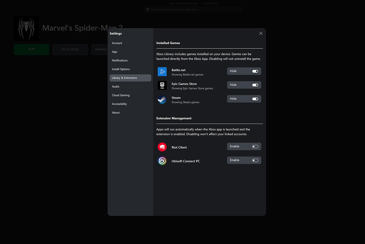 Les différents launchers de l'application Xbox (TheVerge)